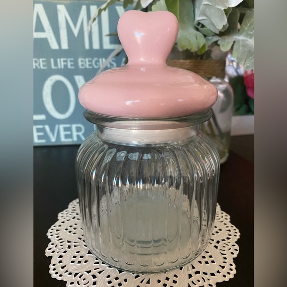 🆕💘 PINK HEART LID DECORATIVE GLASS CANDY & TRINKET JAR. BRAND NEW! - Picture 4 of 11